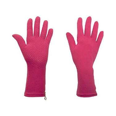 Imagem de Foxgloves Luvas de jardinagem aderentes, grandes, rosa fúcsia, proteção sobre o pulso com formas ovais de silicone na palma da mão