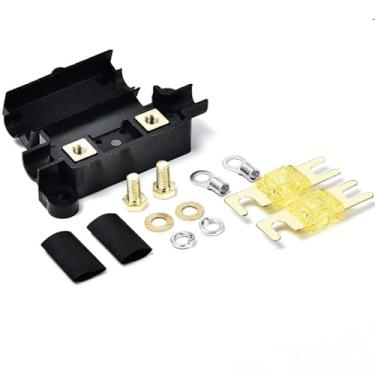 Imagem de Edinstry Kit de suporte de fusível em linha de 12 V com terminais termorretráteis, 2 peças de fusíveis de lâmina MIDI 40A, à prova d'água, estilo ANL, bloco de fusíveis de amplificador de carro