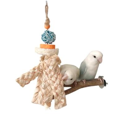 Imagem de Brinquedos de mastigar papagaio com bico de pássaro com casca de milho de madeira colorida bola de vime bucha de bloco de madeira, adequado para periquito, calopsita, periquito, periquito, periquito