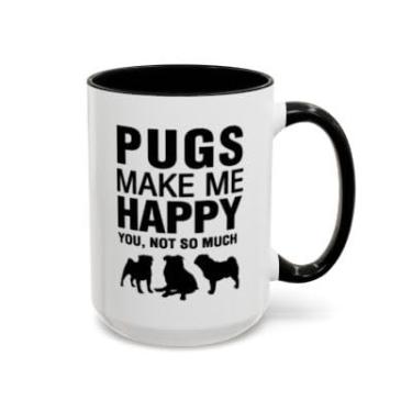 Imagem de Caneca Pugs Make Me Happy - Presente engraçado para amantes de cães, xícara de café com destaque - Ideia de presente de aniversário e Natal (preta, 425 g)