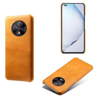 Imagem de Capa para Huawei Honor Play 50 Plus,Proteção contra quedas,Casca de volta de cor sólida simples,Design de couro de imitação de plástico-Orange