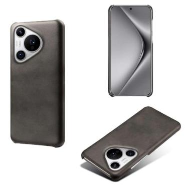 Imagem de Capa para Huawei Pura 70 PRO+,Proteção contra quedas,Casca de volta de cor sólida simples,Design de couro de imitação de plástico-Black