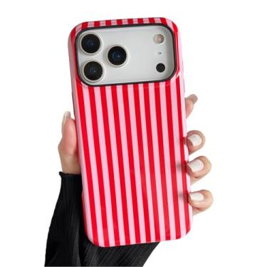 Imagem de Longlayss Compatível com 17 Pro Case Linda Estética Listrada Capa de Telefone para Mulheres Meninas À Prova de Choque Fina TPU e Capa Protetora de PC Rígido (Rosa e Vermelho)