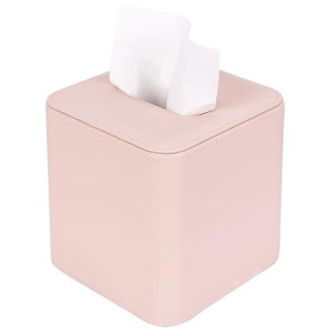 Imagem de DODAMOUR Capa de caixa quadrada de couro PU, suporte de caixa de cubo de tamanho padrão, dispensador de lenços de abertura inferior magnético para casa e escritório (rosa creme)