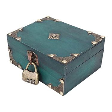 Imagem de Ymiko Caixa de Armazenamento de Madeira, Peito de Madeira Com Bloqueio Combinado Compensado Pequeno baú do Tesouro para Armazenamento de Jóias