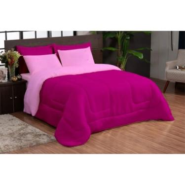 Imagem de Kit Edredom Casal Queen Dupla Face 5 Peças 2,20m x 2,40m – Microfibra Macia(eu te amo pink rosa)