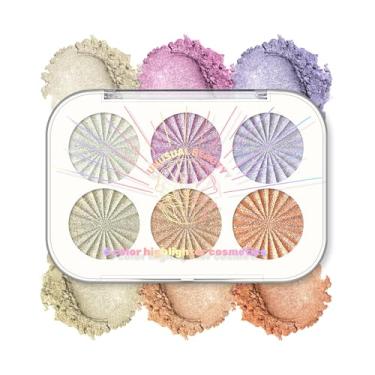 Imagem de Unusual Beauty Paleta De Maquiagem Iluminadora 6 Cores Para O Rosto E Bochechas - Sombra Holográfica Iridescente Com Glitter Cintilante Contorno Roxo Arco-Íris