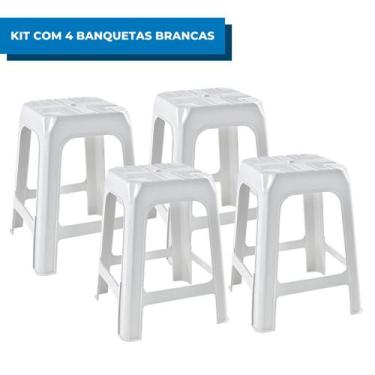 Imagem de Kit Com 4 Banquetas Banquinhos Plásticos Brancos Resistentes Reforçado