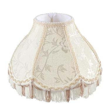 Imagem de Aspen Creative 55005 Persiana de franja UNO costurada à mão em tecido jacquard off-white 10 cm superior x 25 cm inferior x 17,8 cm de altura, rosca UNO 33 mm