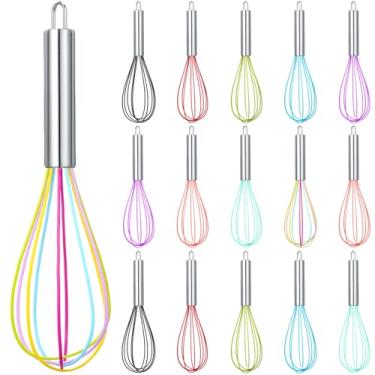 Imagem de Domensi 16 unidades de batedores de 25 cm a granel para cozinhar batedores de silicone, aço inoxidável, revestidos à mão, de metal, resistente ao calor, para sala de aula, cozinhar, lembrancinha de