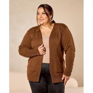 Imagem de Casaco Cardigan Com Bolso E Botão Na Manga Trico Inverno - Lalinha, Ma