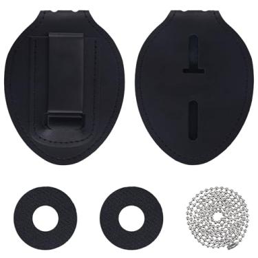 Imagem de Porta-Crachá Polícia, Couro Preto Universal Porta-Crachá Segurança para Aplicação da Lei com Corrente Elíptico Fácil de Usar Material de Identificação para Aplicação da lei e Polícia