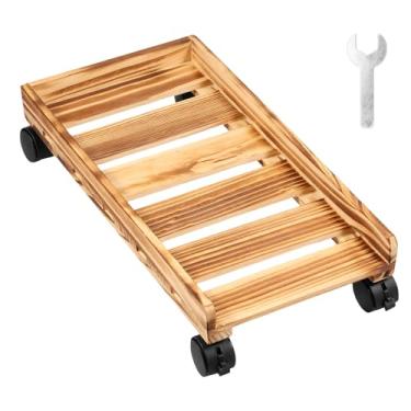 Imagem de KHZSPP Carrinho de suporte de computador para computador de madeira, carrinho de CPU com rodinhas ajustável, suporte para computador móvel com rodas de bloqueio, 4 mudos para escritório, casa