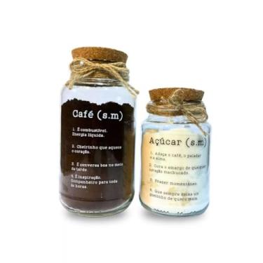 Imagem de Jogo 2 Potes Herméticos de Vidro 500ml e 750ml com Tampa de Rolha Açúcar e Café Só Art's (Coffee Sugar (Preto))