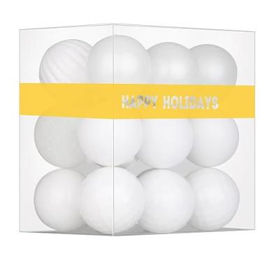 Imagem de Bolas de Natal grandes brancas de 8 cm - ornamentos de decoração de árvore de Natal bolas suspensas à prova de estilhaçamento para aniversário, dia das bruxas, decorações de casamento, 18 peças