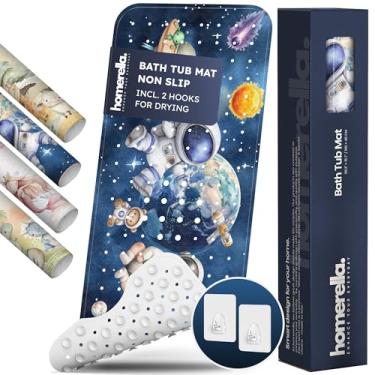 Imagem de Homerella Tapete de banheira e chuveiro para bebês antiderrapante, 102 x 40 cm, tinta extra longa. 2 ganchos para armazenamento, tapete de chuveiro bonito e seguro para banheira tamanho completo com
