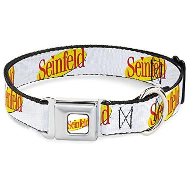 Imagem de Coleira de cachorro fivela cinto de segurança logotipo Seinfeld holofote branco amarelo vermelho 9,5 a 13 polegadas de largura