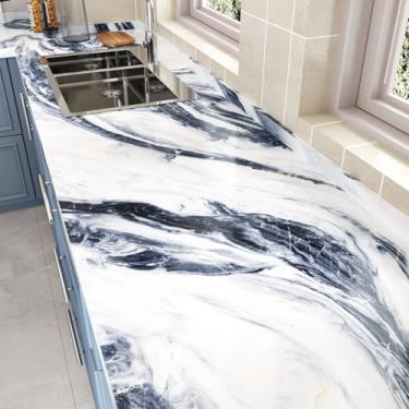 Imagem de Wallercity Papel de contato de mármore azul/branco para bancadas à prova d'água granito mármore descascar e colar papel de parede de contato decorativo para armários azul brilhante papel de parede de