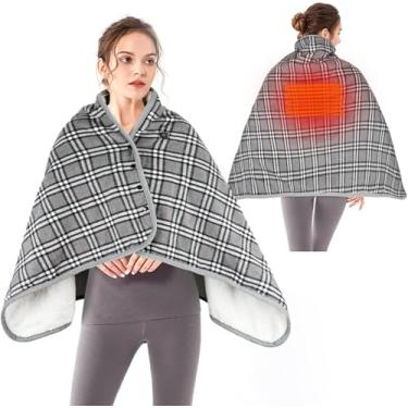 Imagem de WIOR Cobertor aquecido de 139 x 80 cm, cobertor xadrez elétrico usável com aquecimento USB, cobertor de lã quente e lavável com 3 níveis de temperatura, fecho de pressão para escritório em casa