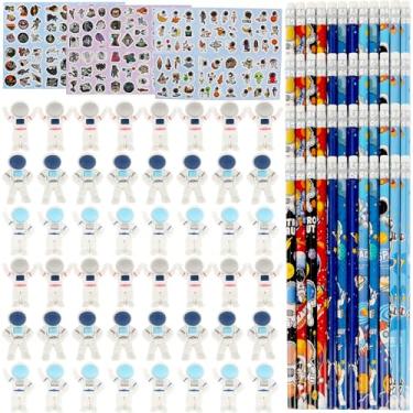 Imagem de Conjunto de artigos de papelaria com tema do espaço sideral, 276 peças, incluindo 48 lápis de astronauta, 48 adesivos de borrachas em forma de astronauta, 180 adesivos espaciais para aniversário, sala