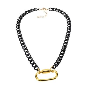 Imagem de SIXAOAZZ Colar feminino de duas cores com fivela de montanhismo prata masculino e feminino personalizado clipe de papel cubano colar de corrente grossa, Metal, Sem Pedra Preciosa