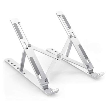 Imagem de Suporte para Notebook e Tablet em Alumínio Resistente Apoio Mesa em Metal Articulado Dobrável Ajustável com Altura Regulável Portátil Base para Laptop (PRATA)