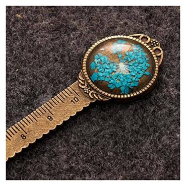 Imagem de Marcador de página 1 peça marcador de página criativo retrô bronze redondo 10 cm régua vintage metal colorido flor vidro pedras preciosas como marcador de página de livro marcador de página de metal