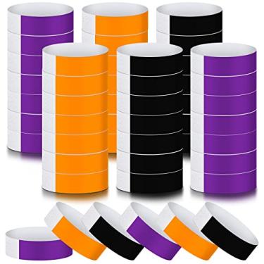 Imagem de Epakh 600 pulseiras de papel neon à prova d'água para eventos leves para concertos pulseiras adesivas coloridas neon para festas (roxo, laranja, preto)
