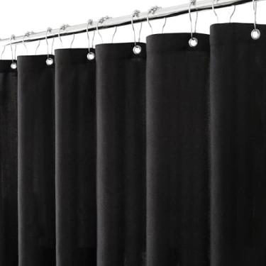 Imagem de Jolilight Cortina de chuveiro de linho preto 192 cm de comprimento, conjunto de cortina de banho de tecido resistente com 12 ganchos de plástico, cortina de chuveiro de luxo de qualidade de hotel spa