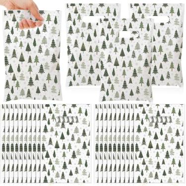 Imagem de GliCraft 100 peças de sacolas de presente de Natal com alça pequena sacola de plástico de Natal a granel para embalagem de festa, petisco, embrulho de férias, casamento, aniversário, lembrancinhas