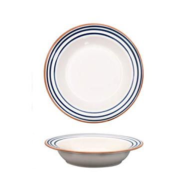 Imagem de Prato de serviço Pratos de jantar brancos com motivos azuis, massa esmaltada de cerâmica, prato de salada, prato de sopa em forma de chapéu, seguro para micro-ondas e forno. Placas (Cor: 1, Tamanho: 2