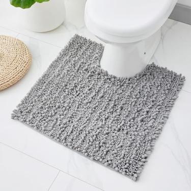 Imagem de ILANGO Tapetes de banheiro em forma de U cinza claro 61 x 61 cm, tapetes de banho de chenille absorventes extramacios, tapete de banho grosso, antiderrapante, felpudo, lavável na máquina, tapetes de