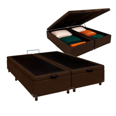 Imagem de Cama Box Bau Queen Blindado Nature Marrom 158x198