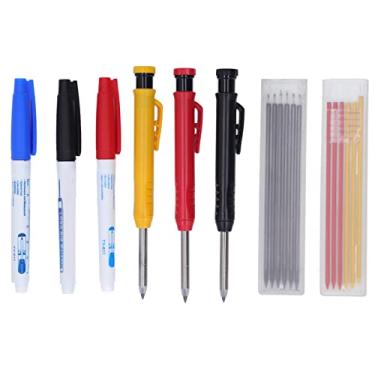 Imagem de Conjunto de ferramentas para lápis de marcenaria Kit de marcação para carpinteiro à prova d'água Colorfast Scriber com recargas de 12 unidades para construtores de carpinteiros