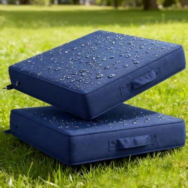 Imagem de Codi Almofadas para cadeira de pátio 55 x 55 x 8 cm, à prova d'água para móveis de pátio, almofadas de sofá de jardim com alça e alças ajustáveis, azul marinho, pacote com 2