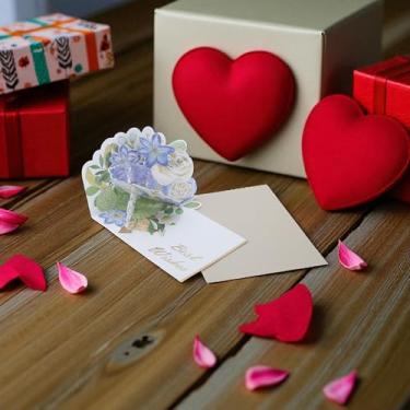 Imagem de 1 pç cartão de felicitações grande 3D flor cartão papel azul 19,8 x 16,5 x 1 cm