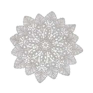 Imagem de Placemat Toalha de mesa branca feita à mão com bordado de flores e crochê (35 cm-3)