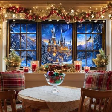 Imagem de HOMETITUTE Película para janela Castle Snow Night 100 x 43 cm estilo vitral decorativo com aderência estática privacidade para sala de estar, quarto, escritório