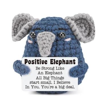 Imagem de Decoração de elefante de malha positiva feita à mão - Ornamento de pelúcia elegante para decoração de escritório/casa e presente