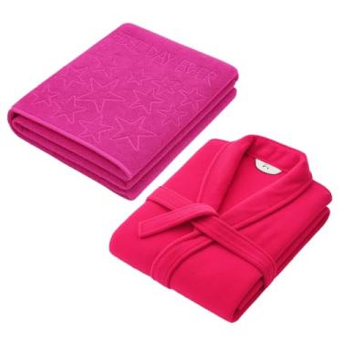 Imagem de Kit Toalha Praia + Roupão Atoalhados 100% Algodão Extra Macio Seca Rápido Piscina Anti-Cloro Seca Rápido Toque Macio Aveludado (Rosa)