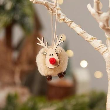 Imagem de 4 peças lindas decorações de árvore de Natal de alce de madeira de feltro feliz natal pingente de pendurar veado ornamento de artesanato decoração de árvore de natal (branco - 4 peças)