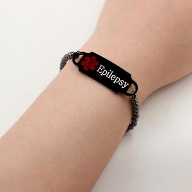 Imagem de Pulseiras de identificação de emergência médica folheadas a preto | Pulseira vermelha de alerta com símbolo médico para homens e mulheres | YA4986, Adjustable, Aço inoxidável Metal, Sem Pedra Preciosa