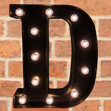 Imagem de Letreiro decorativo com letras iluminadas por LED - Letras de letreiro do alfabeto com luzes para festa de aniversário de casamento, Natal, luz noturna, decoração de bar, preto D