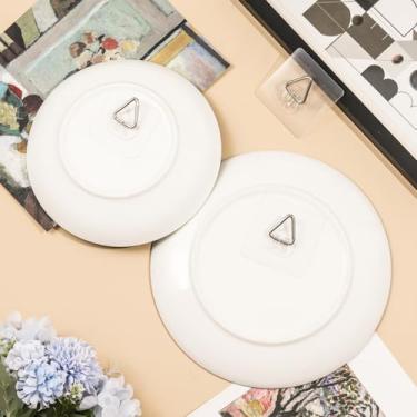Imagem de Cabides de placa de parede para exibição - 10 peças de cabides adesivos invisíveis - Ideal para pratos decorativos, molduras de fotos, pinturas - 5,8 cm