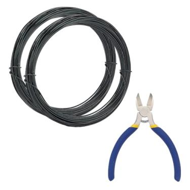 Imagem de Kits de alicates de joias de ponta redonda com fio de alumínio preto calibre 18 e alicate de corte lateral de ferro para reparo de joias faça você mesmo, 10,94 jardas/rolo, 2 rolos/conjunto