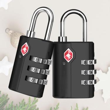 Imagem de Pacote com 2 cadeados de bagagem de viagem aprovados pela TSA, cadeado de combinação de mala, cadeados com zíper de 3 dígitos sem chave, cadeado compatível com TSA aceito para armário de academia