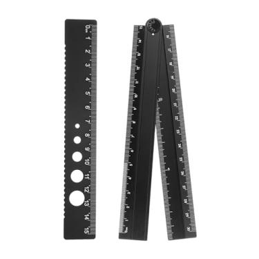 Imagem de Generic Kit de régua dobrável e reta 30/15 cm transferidor métrico de liga de alumínio régua de borda de onda angular dobrável com círculo oco para sala de aula em casa, escritório, preto profundo