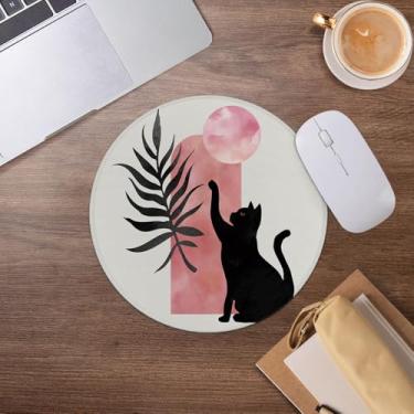 Imagem de Mouse pad de gato preto boho sol abstrato de meados do século, mousepad minimalista para mesa, escritório, casa, dormitório, computadores, acessórios para laptop, 19 x 19 cm