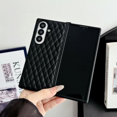 Imagem de Capa de luxo para Fold 7 com textura de diamante, capa de couro sintético empresarial para Samsung Galaxy Z Fold 7 6 5 4 3 5g Fold7 Fold6 (para Galaxy Z Fold3 5G/preto)