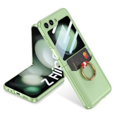 Imagem de para Samsung Z Flip 5 Capa carteira com suporte de anel de couro para Samsung Galaxy Z Flip 5 Z Flip5 ZFlip5 5G Bolsa para cartão Capa com suporte, verde, para Samsung Z Flip 5
